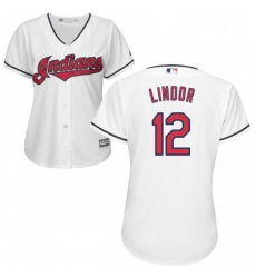 Womens Majestic Cleveland Indians 12 Francisco Lindor Replica White Home Cool Base MLB Jersey