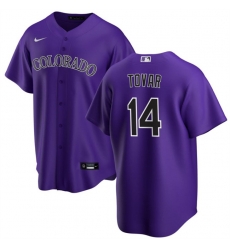 Men Colorado Rockies 14 Ezequiel Tovar Purple Cool Base Stitched Baseball Jersey