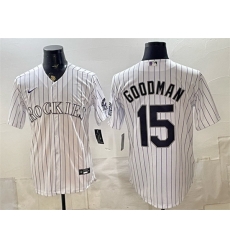 Men Colorado Rockies  15 Hunter Goodman White Home Stitched Baseball Jersey