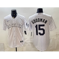 Men Colorado Rockies  15 Hunter Goodman White Home Stitched Baseball Jersey