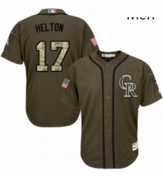 Mens Majestic Colorado Rockies 17 Todd Helton Authentic Green Salute to Service MLB Jersey