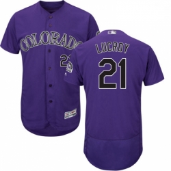 Mens Majestic Colorado Rockies 21 Jonathan Lucroy Purple Flexbase Authentic Collection MLB Jersey