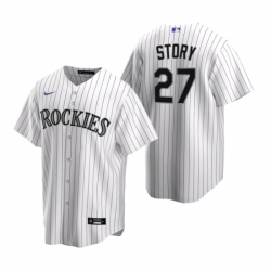 Mens Nike Colorado Rockies 27 Trevor Story White Home Stitched Baseball Jerse