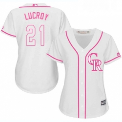 Womens Majestic Colorado Rockies 21 Jonathan Lucroy Replica White Fashion Cool Base MLB Jersey 