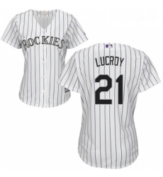 Womens Majestic Colorado Rockies 21 Jonathan Lucroy Replica White Home Cool Base MLB Jersey 