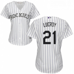 Womens Majestic Colorado Rockies 21 Jonathan Lucroy Replica White Home Cool Base MLB Jersey 