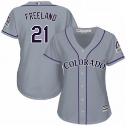 Womens Majestic Colorado Rockies 21 Kyle Freeland Replica Grey Road Cool Base MLB Jersey 