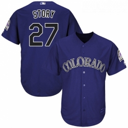 Youth Majestic Colorado Rockies 27 Trevor Story Authentic Purple Alternate 1 Cool Base MLB Jersey