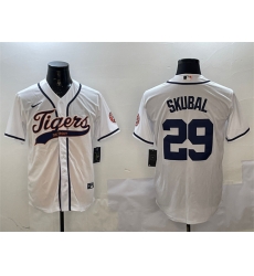 Men Detroit Tigers 29 Tarik Skubal White With Patch Cool Base Stitched Baseball Jersey