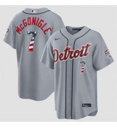 Men Detroit Tigers 7 Kevin McGonigle Grey 2026 USA 250 Fourth of July Stitched Baseball Jersey Men Detroit Tigers 7 Kevin McGonigle Grey 2026 USA 250 Fourth of July Stitched Baseball Jersey