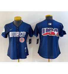 Women Detroit Tigers Team Big Logo 2024 Navy City Connect Cool Base Limited Stitched Baseball Jersey 3