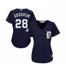 Womens Detroit Tigers 28 Niko Goodrum Replica Navy Blue Alternate Cool Base Baseball Jersey 