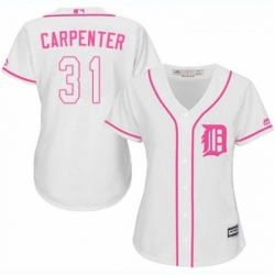 Womens Majestic Detroit Tigers 31 Ryan Carpenter Replica White Fashion Cool Base MLB Jersey 