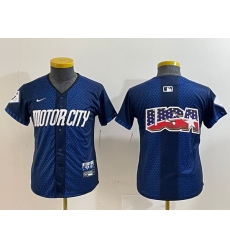 Youth Detroit Tigers Team Big Logo 2024 Navy City Connect Cool Base Limited Stitched jerseys 8
