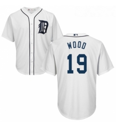 Youth Majestic Detroit Tigers 19 Travis Wood Replica White Home Cool Base MLB Jersey 