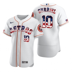 Men Houston Astros 10 Yuli Gurriel Men Nike White Fluttering USA Flag Limited Edition Flex Base MLB Jersey