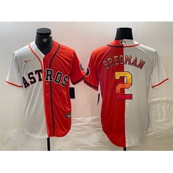 Men Houston Astros 2 Alex Bregman White Orange Split With Patch Cool Base Stitched Baseball Jersey