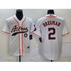 Men Houston Astros 2 Alex Bregman White With Patch Cool Base Stitched Baseball Jersey