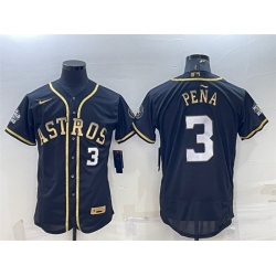 Men Houston Astros 3 Jeremy Pena Black Gold 2022 World Series Flex Base Stitched Jersey