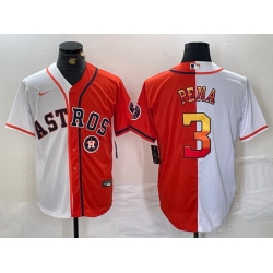 Men Houston Astros 3 Jeremy Pena White Orange Split With Patch Cool Base Stitched Baseball Jersey 1
