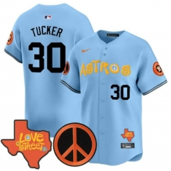 Men Houston Astros 30 Kyle Tucker Light Blue With Patch Cool Base Stitched Baseball Jersey