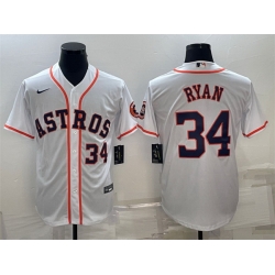 Men Houston Astros 34 Nolan Ryan White With Patch Cool Base Stitched Jersey