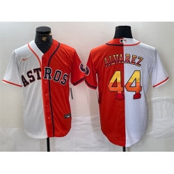 Men Houston Astros 44 Yordan Alvarez White Orange Split With Patch Cool Base Stitched Baseball Jersey