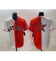 Men Houston Astros White Orange Split Team Big Logo With Patch Cool Base Stitched Baseball Jersey4