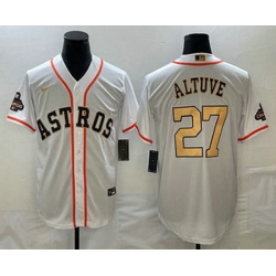 Men's Houston Astros #27 Jose Altuve 2023 White Gold World Serise Champions Patch Cool Base Stitched Jersey