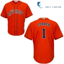 Mens Majestic Houston Astros 1 Carlos Correa Replica Orange Alternate Cool Base MLB Jersey