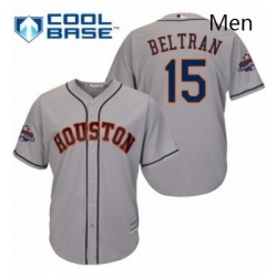 Mens Majestic Houston Astros 15 Carlos Beltran Replica Grey Road 2017 World Series Champions Cool Base MLB Jersey