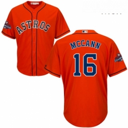 Mens Majestic Houston Astros 16 Brian McCann Replica Orange Alternate 2017 World Series Champions Cool Base MLB Jersey