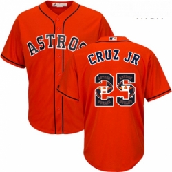 Mens Majestic Houston Astros 25 Jose Cruz Jr Authentic Orange Team Logo Fashion Cool Base MLB Jersey