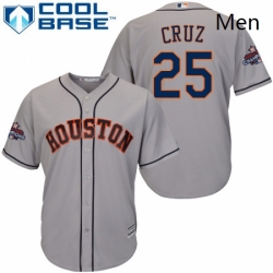 Mens Majestic Houston Astros 25 Jose Cruz Jr Replica Grey Road 2017 World Series Champions Cool Base MLB Jersey