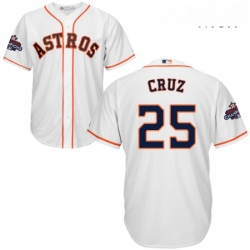 Mens Majestic Houston Astros 25 Jose Cruz Jr Replica White Home 2017 World Series Champions Cool Base MLB Jersey