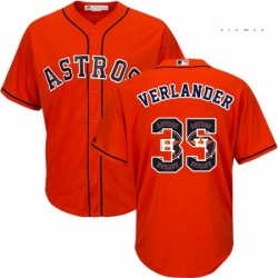 Mens Majestic Houston Astros 35 Justin Verlander Authentic Orange Team Logo Fashion Cool Base MLB Jersey 