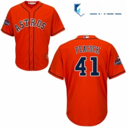 Mens Majestic Houston Astros 41 Brad Peacock Replica Orange Alternate 2017 World Series Champions Cool Base MLB Jersey 