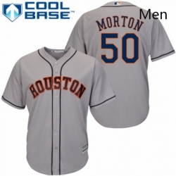 Mens Majestic Houston Astros 50 Charlie Morton Replica Grey Road Cool Base MLB Jersey 