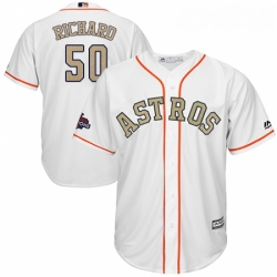 Mens Majestic Houston Astros 50 JR Richard Replica White 2018 Gold Program Cool Base MLB Jersey