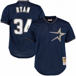 Mens Mitchell and Ness 1997 Houston Astros 34 Nolan Ryan Replica Navy Blue Throwback MLB Jersey