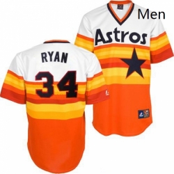 Mens Mitchell and Ness Houston Astros 34 Nolan Ryan Replica WhiteOrange Throwback MLB Jersey