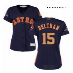 Womens Majestic Houston Astros 15 Carlos Beltran Authentic Navy Blue Alternate 2018 Gold Program Cool Base MLB Jersey