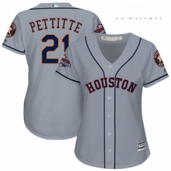 Womens Majestic Houston Astros 21 Andy Pettitte Authentic Grey Road 2017 World Series Champions Cool Base MLB Jersey