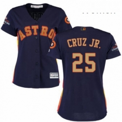 Womens Majestic Houston Astros 25 Jose Cruz Jr Authentic Navy Blue Alternate 2018 Gold Program Cool Base MLB Jersey