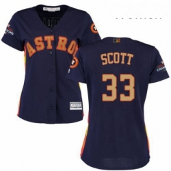 Womens Majestic Houston Astros 33 Mike Scott Authentic Navy Blue Alternate 2018 Gold Program Cool Base MLB Jersey