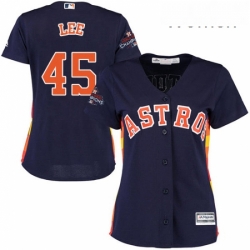 Womens Majestic Houston Astros 45 Carlos Lee Authentic Navy Blue Alternate 2017 World Series Champions Cool Base MLB Jersey