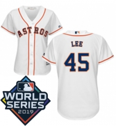 Womens Majestic Houston Astros 45 Carlos Lee White Home Cool Base Sitched 2019 World Series Patch Jersey