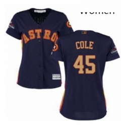 Womens Majestic Houston Astros 45 Gerrit Cole Authentic Navy Blue Alternate 2018 Gold Program Cool Base MLB Jersey 