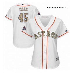 Womens Majestic Houston Astros 45 Gerrit Cole Authentic White 2018 Gold Program Cool Base MLB Jersey 