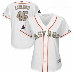 Womens Majestic Houston Astros 46 Francisco Liriano Authentic White 2018 Gold Program Cool Base MLB Jersey 